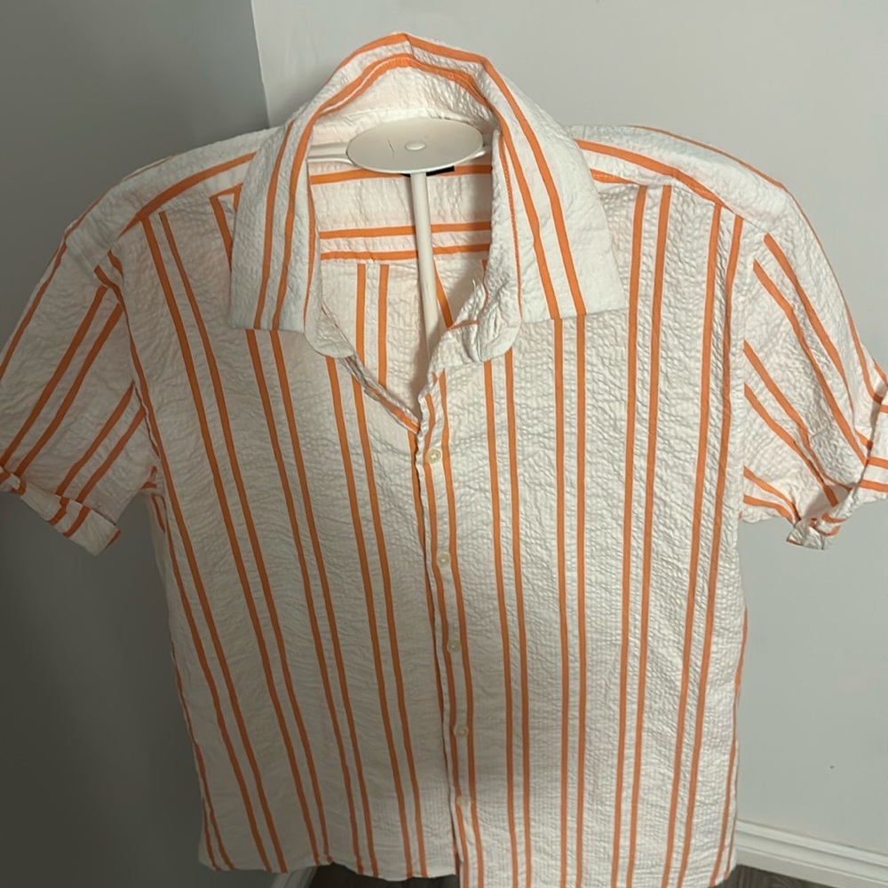 Le 31 par Simons orange and white stopped shirt size Large